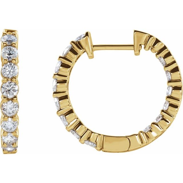 14K Yellow 1 CTW Lab-Grown Diamond Inside-Outside Hinged 19.3 mm Hoop Earrings