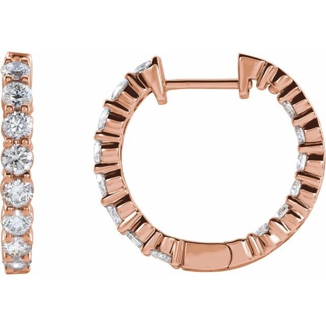 14K Rose 1 CTW Lab-Grown Diamond Inside-Outside Hinged 19.3 mm Hoop Earrings