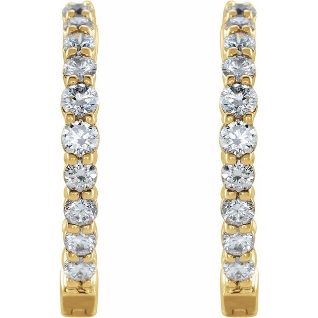14K Yellow 1 CTW Lab-Grown Diamond Inside-Outside Hinged 19.3 mm Hoop Earrings