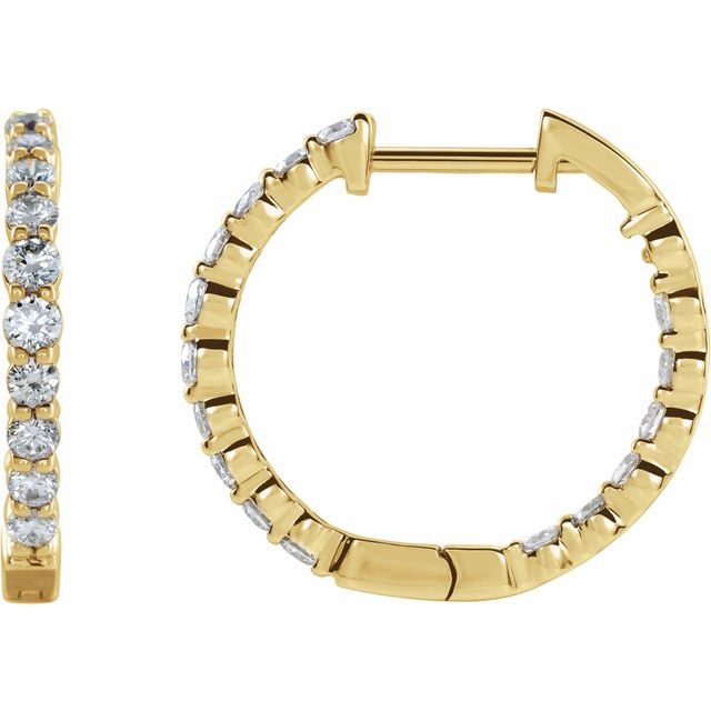 14K Yellow 1 CTW Lab-Grown Diamond Inside-Outside Hinged 19.3 mm Hoop Earrings