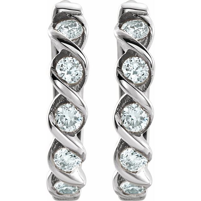 14K White 1/10 CTW Lab-Grown Diamond 9 mm Hoop Earrings