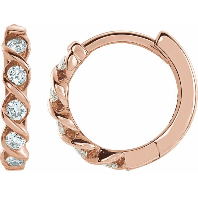 14K Rose 1/10 CTW Lab-Grown Diamond 9 mm Hoop Earrings