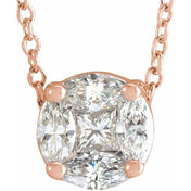 14K Rose 1/3 CTW Natural Diamond Cluster 16-18" Necklace