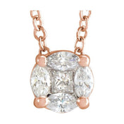 14K 1/6 CTW Natural Diamond Cluster Necklace 16-18"