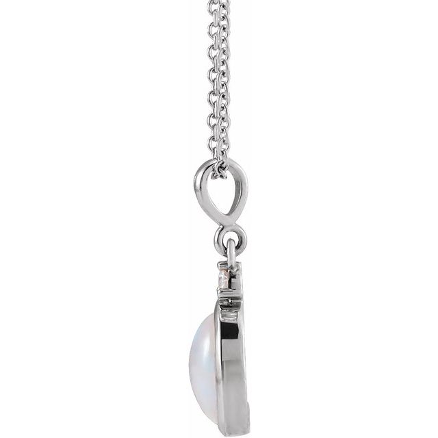 Sterling Silver 5x3 mm Natural White Opal & .03 CT Natural Diamond 16-18" Necklace