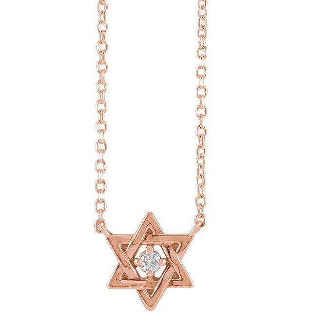 14K Rose .03 CT Natural Diamond Star of David 16" Necklace