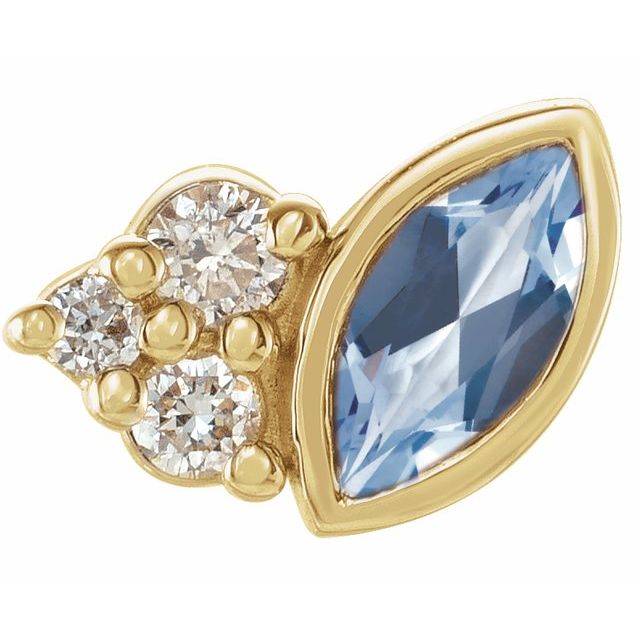 14K Yellow Natural Aquamarine & .03 CTW Natural Diamond Right Earring