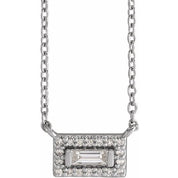 14K 4x1.5 mm Baguette .04 CTW Natural Diamond Semi-Set Halo-Style 18" Necklace