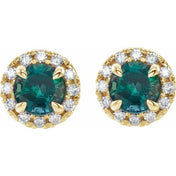 14K Yellow 4 mm Lab-Grown Emerald & 1/5 CTW Natural Diamond Halo-Style Earrings