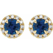 14K Yellow 6 mm Lab-Grown Blue Sapphire & 1/3 CTW Natural Diamond Halo-Style Earrings