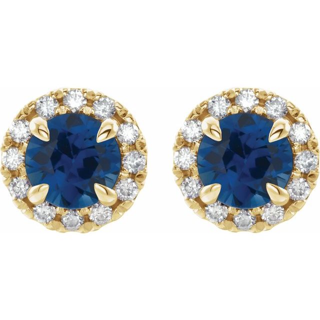 14K Yellow 6 mm Lab-Grown Blue Sapphire & 1/3 CTW Natural Diamond Halo-Style Earrings