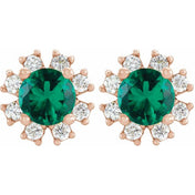 14K Rose Lab-Grown Emerald & 1/5 CTW Natural Diamond Earrings