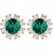 14K Rose Lab-Grown Emerald & .06 CTW Natural Diamond Earrings