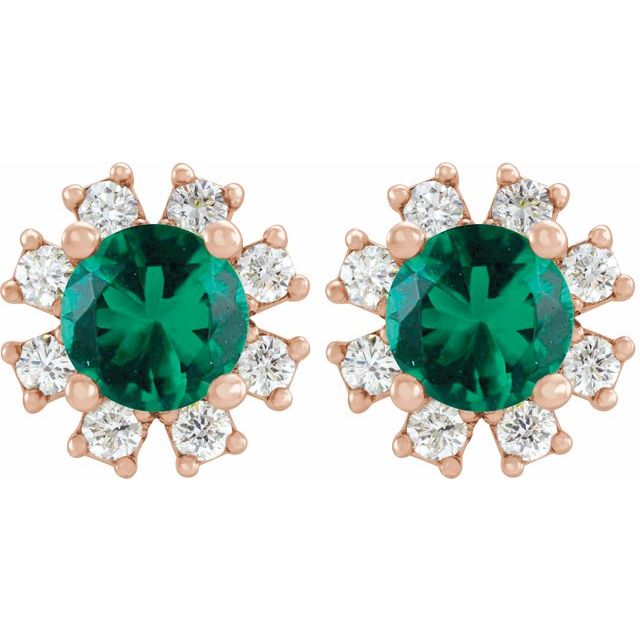 14K Rose Lab-Grown Emerald & .06 CTW Natural Diamond Earrings