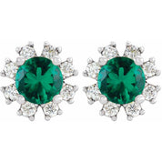 14K White Lab-Grown Emerald & 1/2 CTW Natural Diamond Earrings