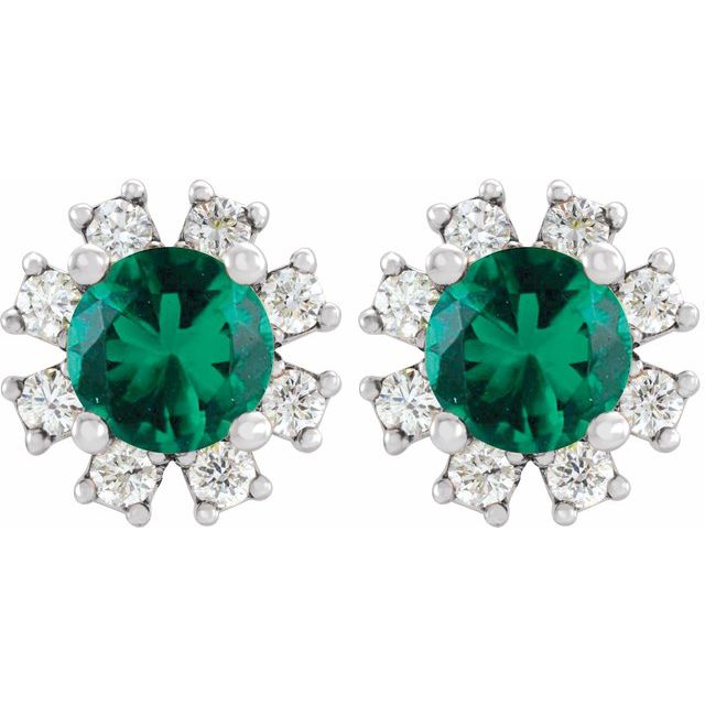 14K White Lab-Grown Emerald & 1/2 CTW Natural Diamond Earrings