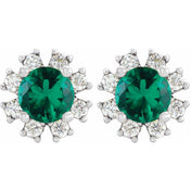 Sterling Silver Lab-Grown Emerald & 1/2 CTW Natural Diamond Earrings