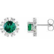 14K White Lab-Grown Emerald & 1/2 CTW Natural Diamond Earrings