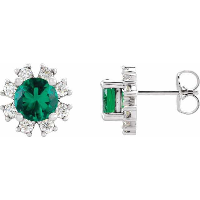 14K White Lab-Grown Emerald & 1/2 CTW Natural Diamond Earrings