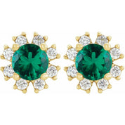 14K Yellow Lab-Grown Emerald & 1/2 CTW Natural Diamond Earrings