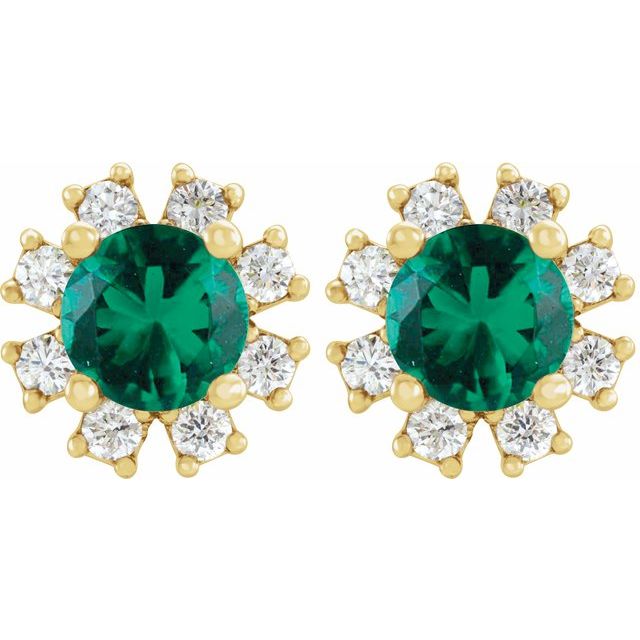 14K Yellow Lab-Grown Emerald & 1/2 CTW Natural Diamond Earrings