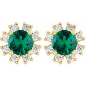 14K Yellow Lab-Grown Emerald & .06 CTW Natural Diamond Earrings