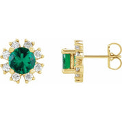 14K Yellow Lab-Grown Emerald & 1/2 CTW Natural Diamond Earrings