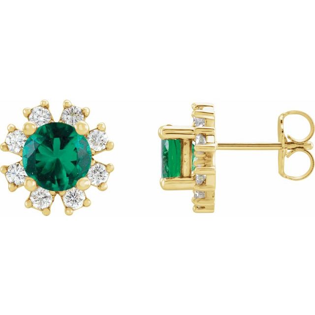 14K Yellow Lab-Grown Emerald & 1/2 CTW Natural Diamond Earrings