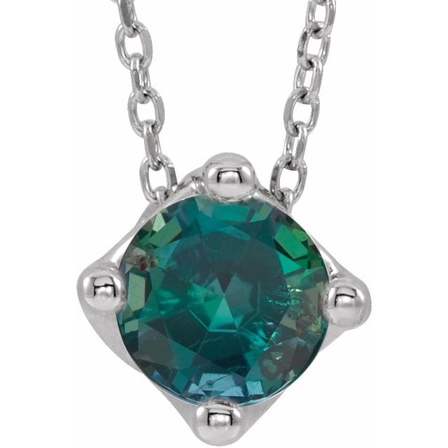 Platinum 5 mm Round Lab-Grown Alexandrite Solitaire 16-18" Necklace