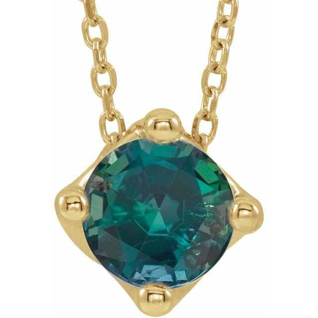 14K Yellow 6 mm Round Lab-Grown Alexandrite Solitaire 16-18" Necklace
