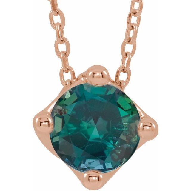 14K Rose 5 mm Round Lab-Grown Alexandrite Solitaire 16-18" Necklace