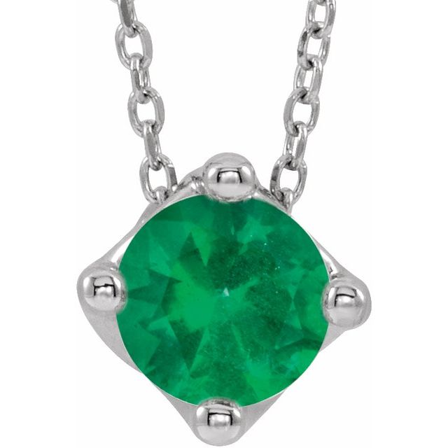 Platinum 6 mm Round Lab-Grown Emerald Solitaire 16-18" Necklace