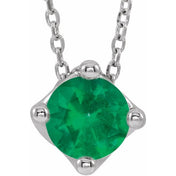 Sterling Silver 5 mm Round Lab-Grown Emerald Solitaire 16-18" Necklace