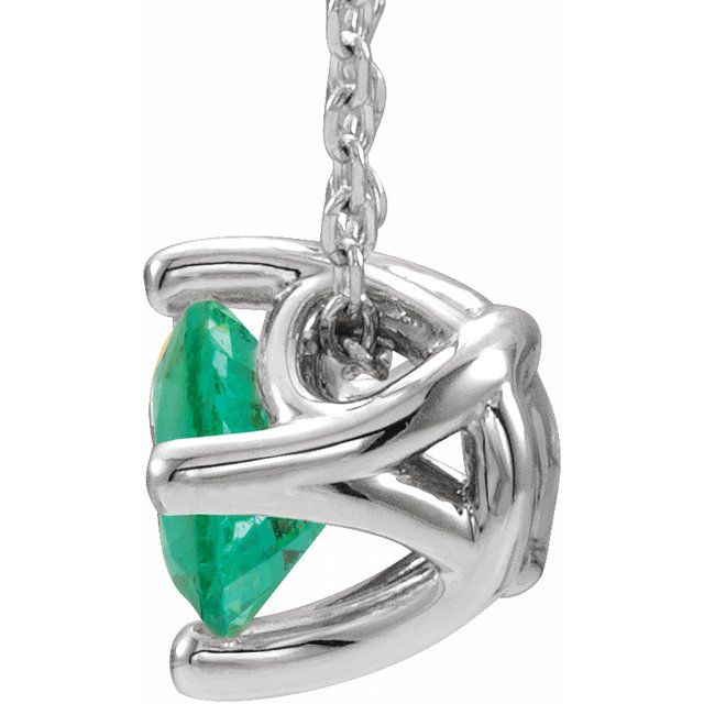 14K White 5 mm Round Lab-Grown Emerald Solitaire 16-18" Necklace