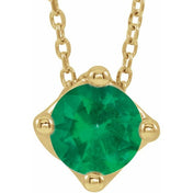 14K Yellow 6 mm Round Lab-Grown Emerald Solitaire 16-18" Necklace