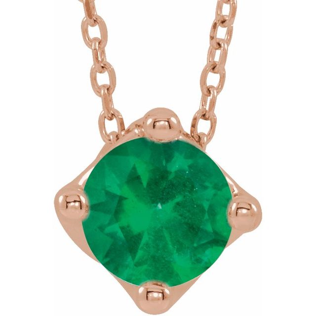 14K Rose 6 mm Round Lab-Grown Emerald Solitaire 16-18" Necklace
