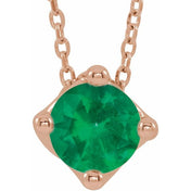 14K Rose 5 mm Round Lab-Grown Emerald Solitaire 16-18" Necklace