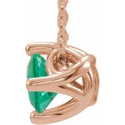 14K Rose 5 mm Round Lab-Grown Emerald Solitaire 16-18" Necklace
