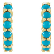 14K Yellow Natural Turquoise 12.2 mm Huggie Hoop Earrings
