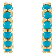 14K Yellow Natural Turquoise 12.2 mm Huggie Hoop Earrings