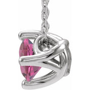 Platinum 5 mm Round Natural Pink Tourmaline Solitaire 16-18" Necklace