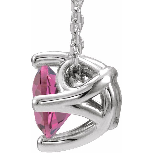 Platinum 5 mm Round Natural Pink Tourmaline Solitaire 16-18" Necklace