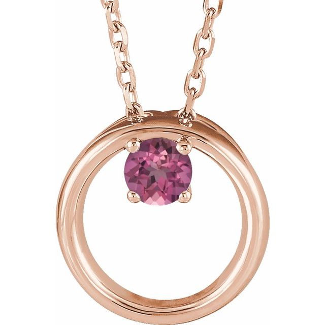 14K Rose Natural Pink Tourmaline Circle 16-18" Necklace