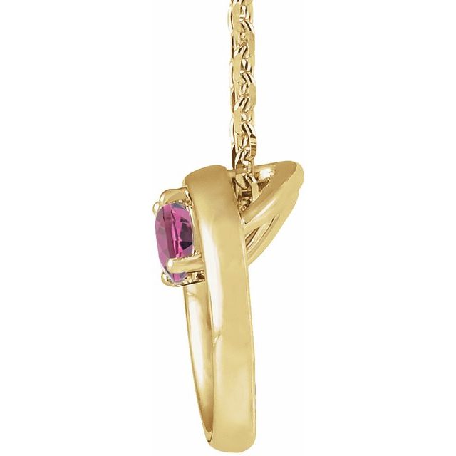 14K Yellow Natural Pink Tourmaline Circle 16-18" Necklace