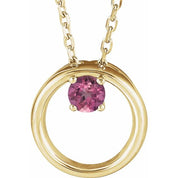 14K Yellow Natural Pink Tourmaline Circle 16-18" Necklace