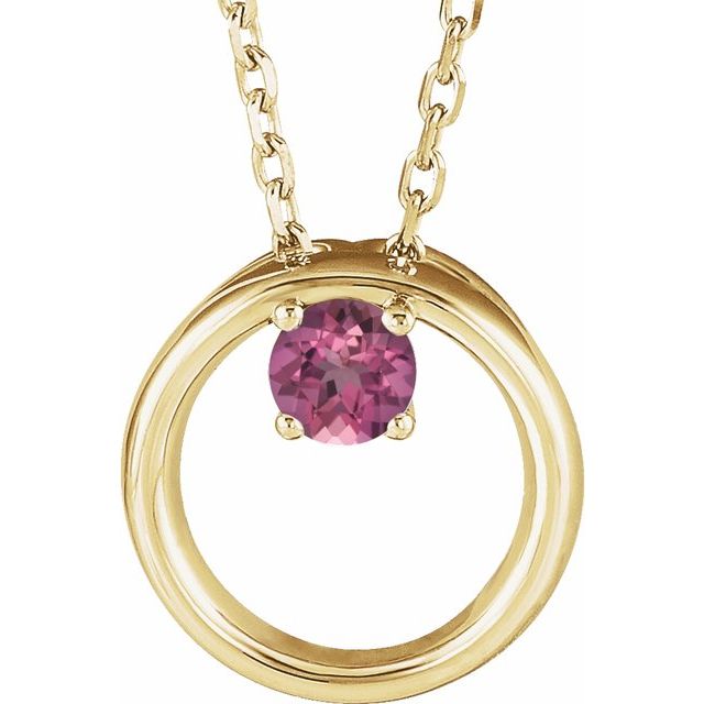 14K Yellow Natural Pink Tourmaline Circle 16-18" Necklace