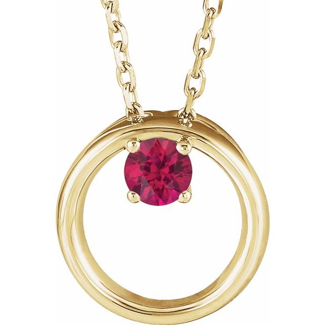 14K Yellow Natural Ruby Circle 16-18" Necklace