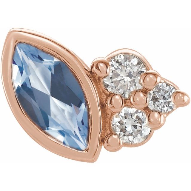 14K Rose Natural Aquamarine & .03 CTW Natural Diamond Left Earring