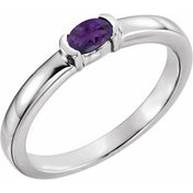 14K White Natural Amethyst Family Stackable Ring