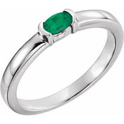 14K White Natural Emerald Family Stackable Ring